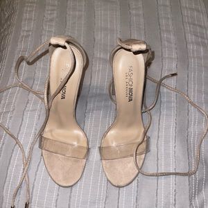 Nude Block Tie Heels